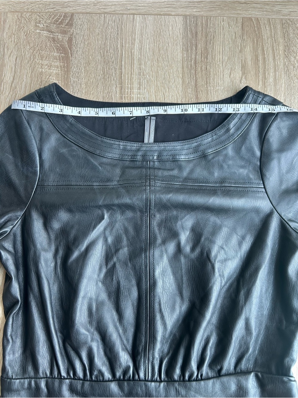 Anthropologie Black Faux Leather Short Sleeve Wrap Dress 10 - Picture 6 of 10